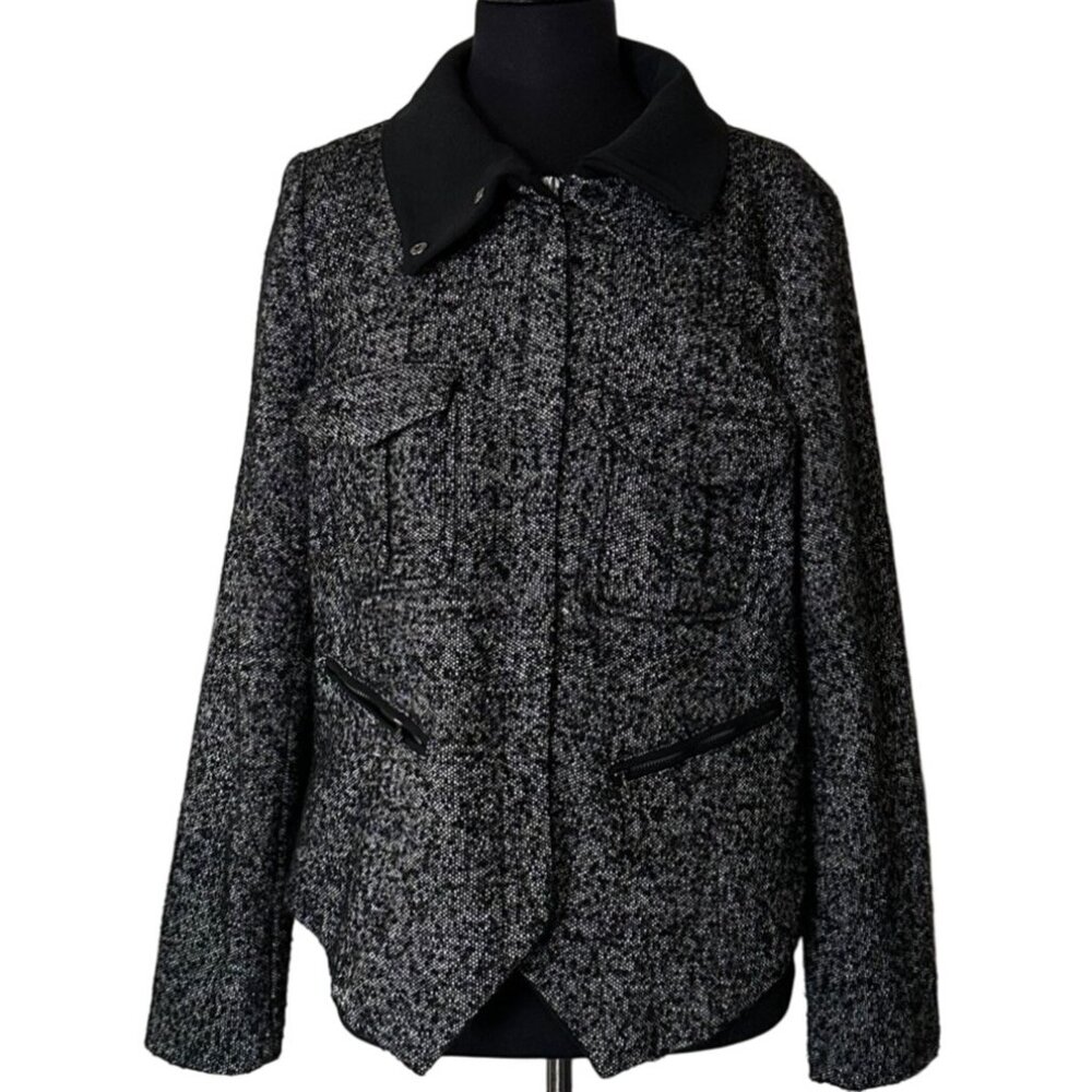 Women's GAP Black White Coat w/Zip Pockets Polyester Wool Blend Size L (READ)